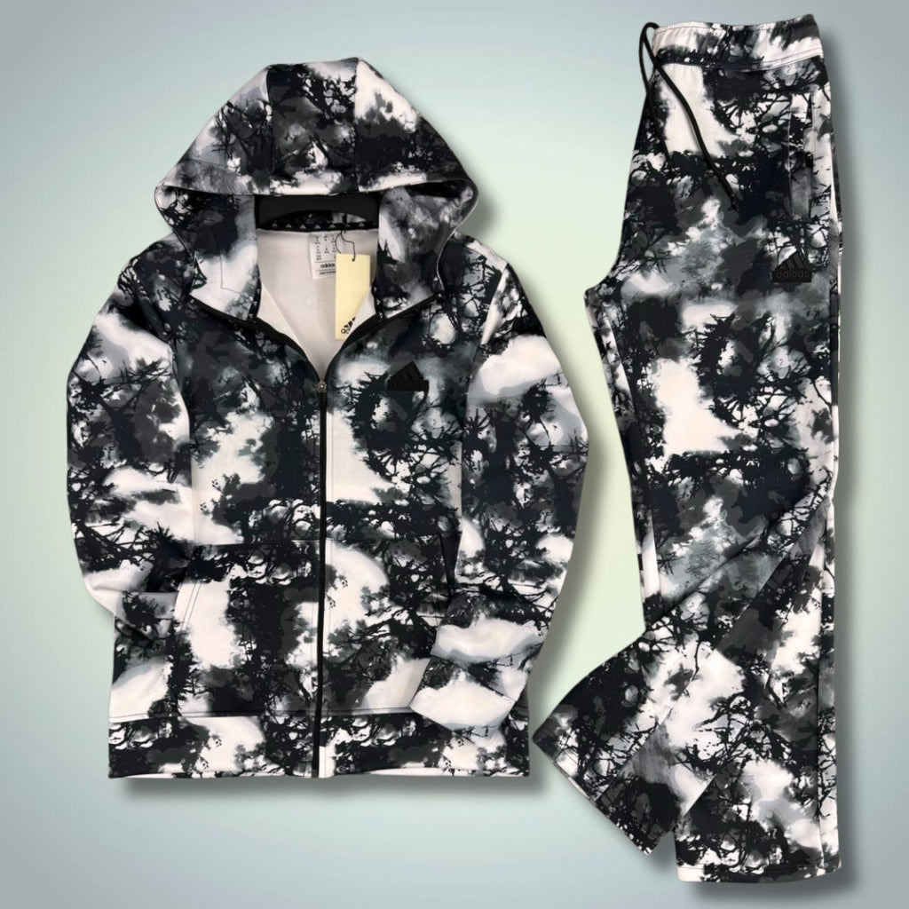 Adidas pánská tepláková souprava 2025, rozmazaný vzor, černé. Prémiová kvalita