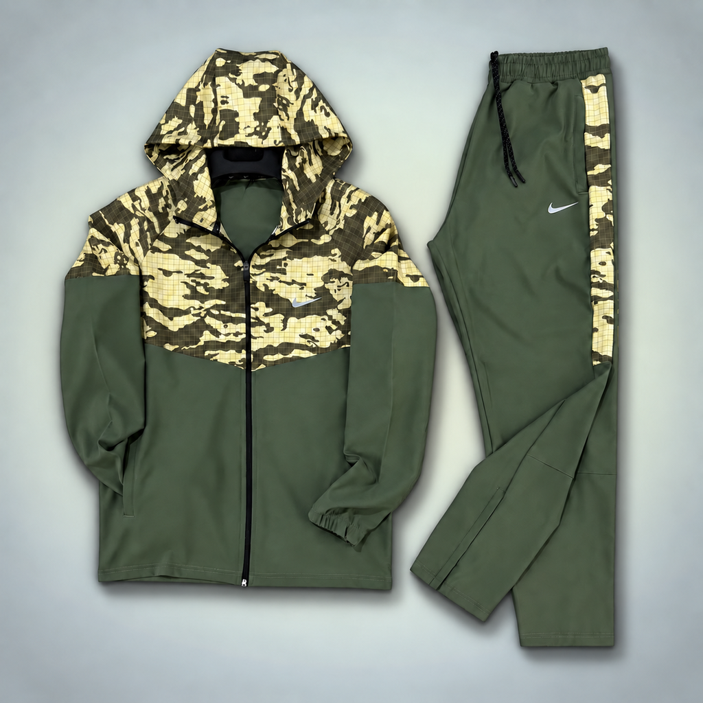 Nike pánská nepromokavá sportovní souprava, kamuflážový vzor, zelená. Prémiová kvalita