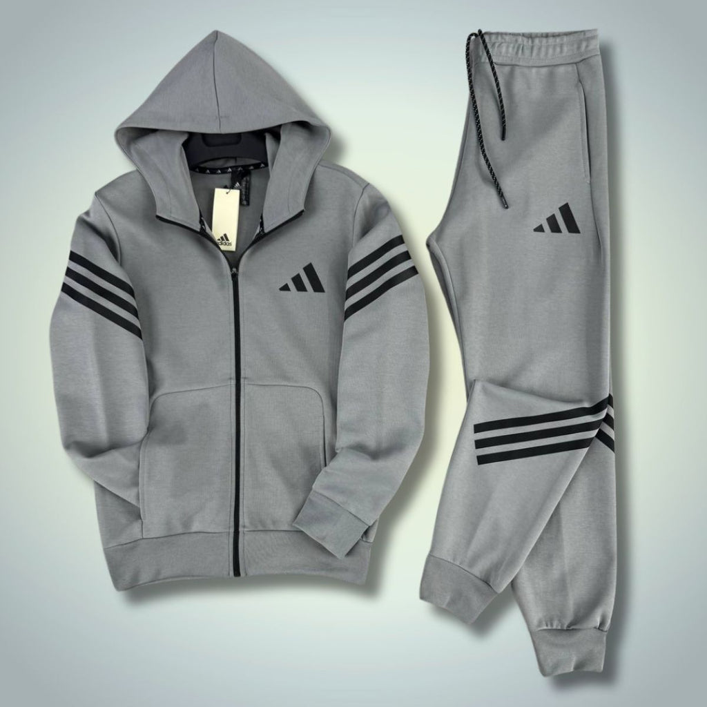 Adidas pánská tepláková souprava 2025, pruhy, šedá. Prémiová kvalita