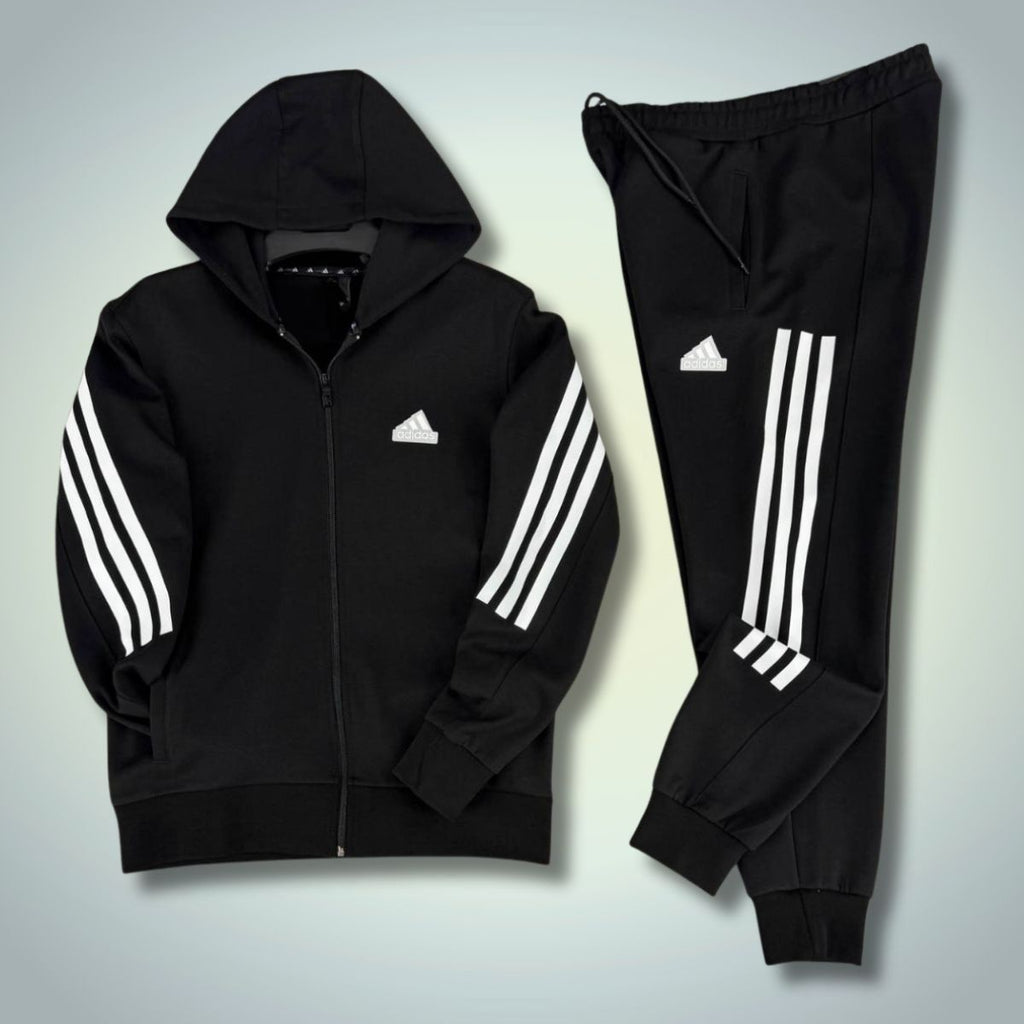 Adidas pánská tepláková souprava 2025, svislé pruhy, černá. Prémiová kvalita