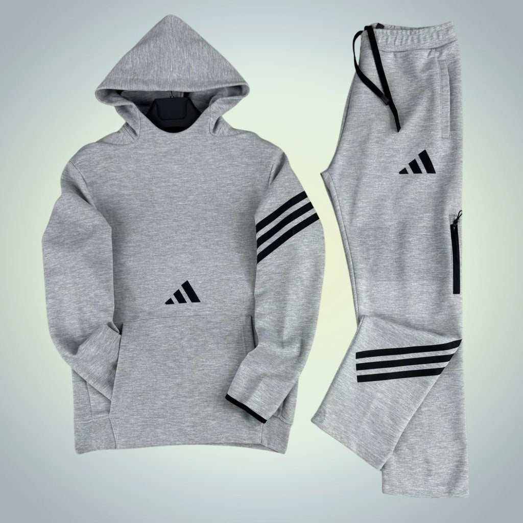 Pánská tepláková souprava s kapucí Adidas, klasická šedá. Prémiová kvalita