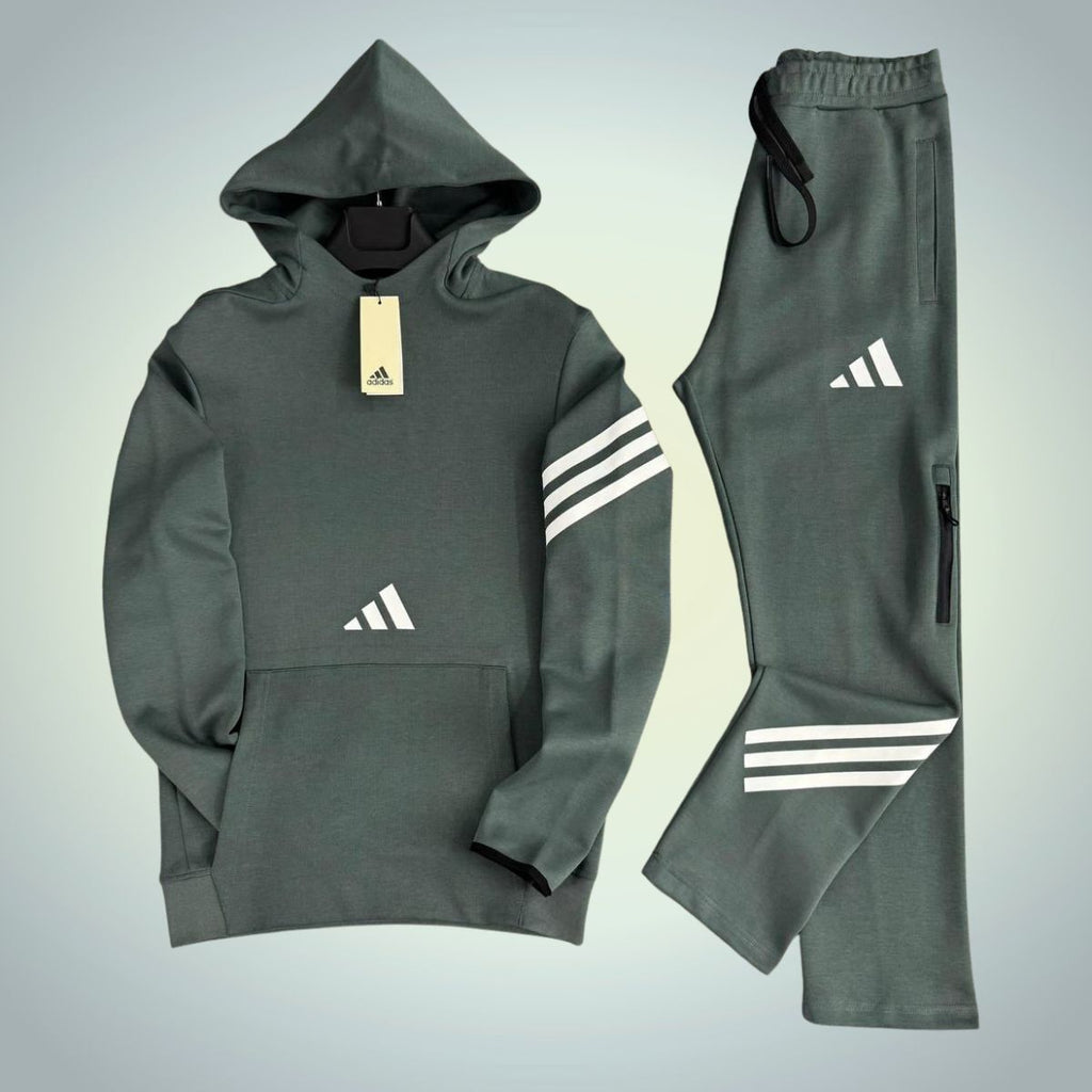 Pánská tepláková souprava s kapucí Adidas, šalvějově zelená. Prémiová kvalita