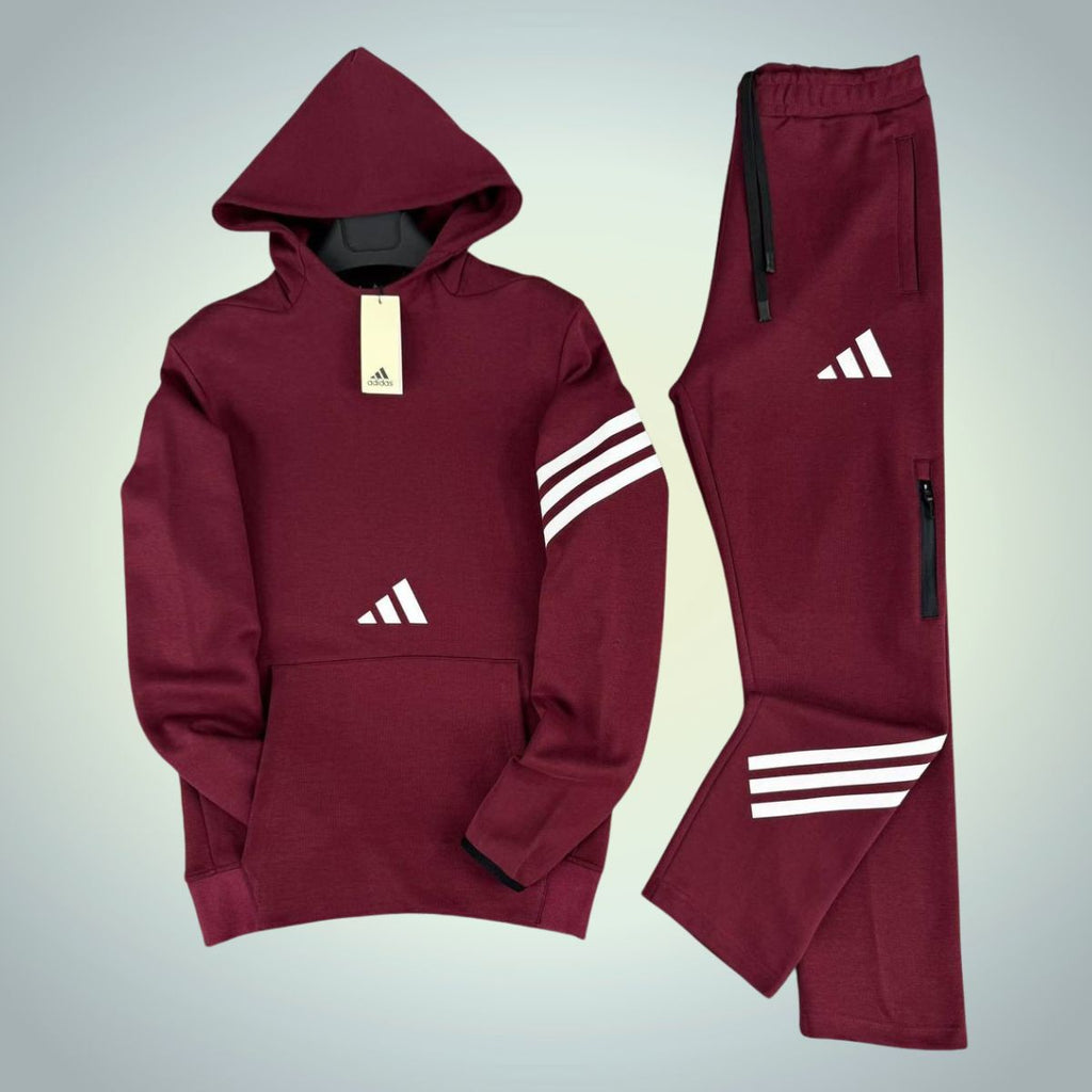 Pánská tepláková souprava s kapucí Adidas, vínová. Prémiová kvalita