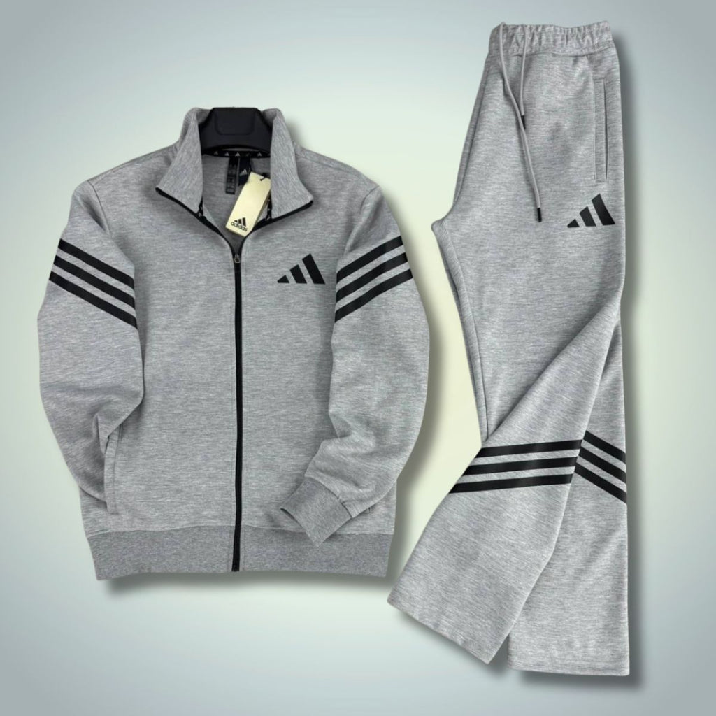 Adidas pánská tepláková souprava 2025, vertikální pruhy, klasická šedá. Prémiová kvalita