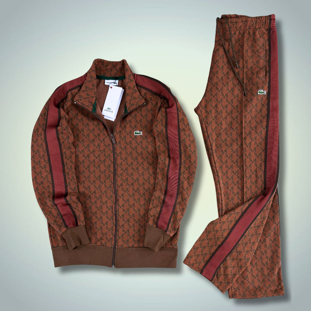 Pánská tepláková souprava Lacoste, Jacquard Monogram, hnědá, Model 2025. Prémiová kvalita