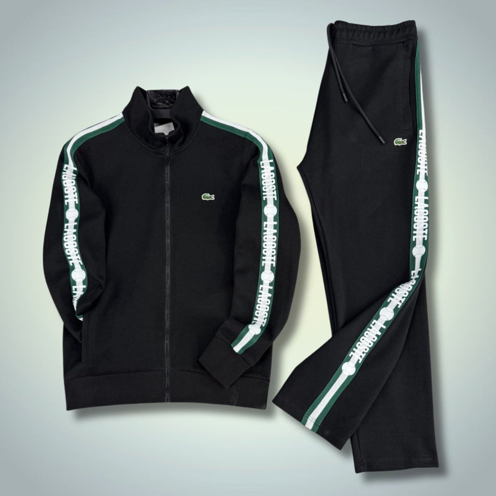 Pánská tepláková souprava Lacoste, vertikální tenisové pruhy, černá. Prémiová kvalita