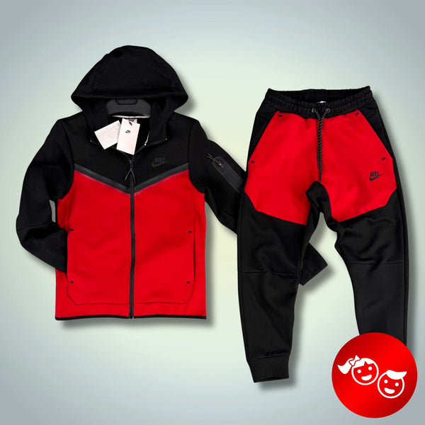 Dětská tepláková souprava Nike Tech Fleece, černá – červená, Model 2024. Prémiová kvalita