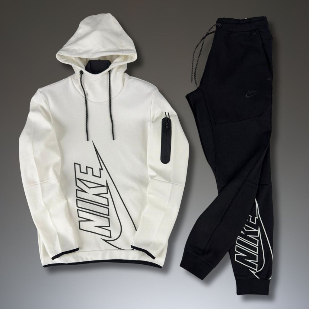 Pánská tepláková souprava Nike Tech Fleece, bez zipu, bílá - černá. Prémiová kvalita