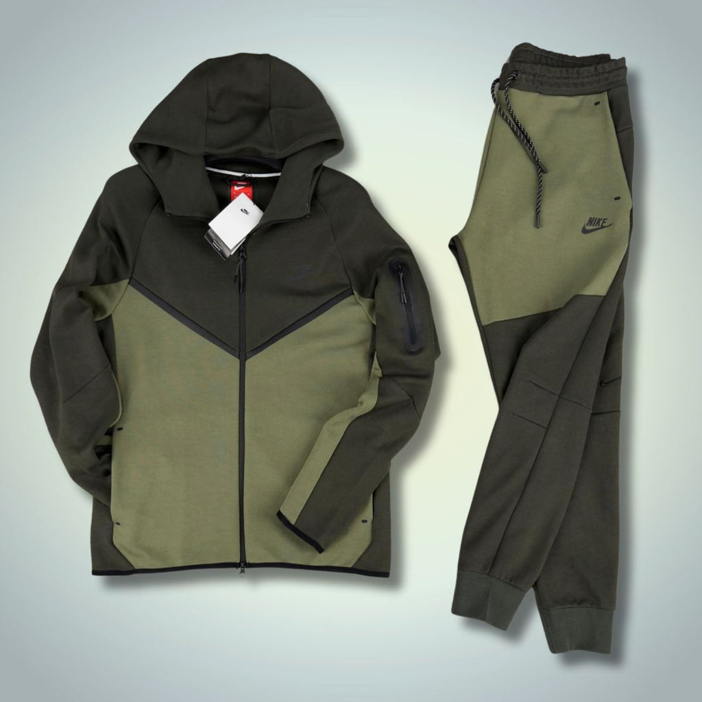 Pánská tepláková souprava Nike Tech Fleece, tmavě zelená - olivově zelená. Model 2024. Prémiová kvalita
