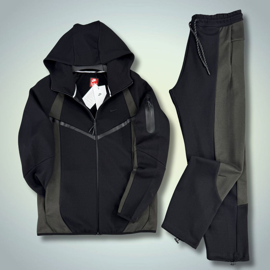 Nike Tech Fleece pánská sportovní souprava, černo-tmavě zelená. Model 2026. Prémiová kvalita