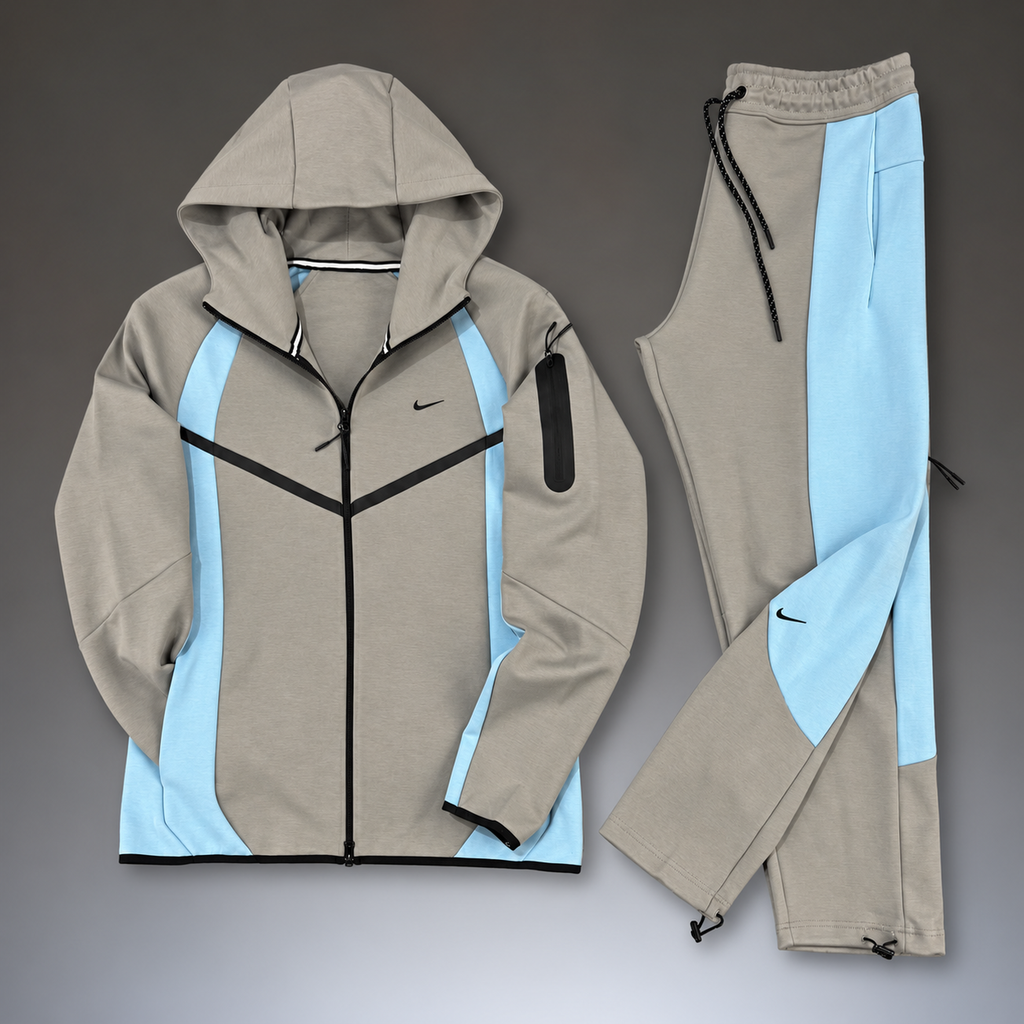 Nike Tech Fleece pánská sportovní souprava, šedá - světle modrá. Model 2026. Prémiová kvalita