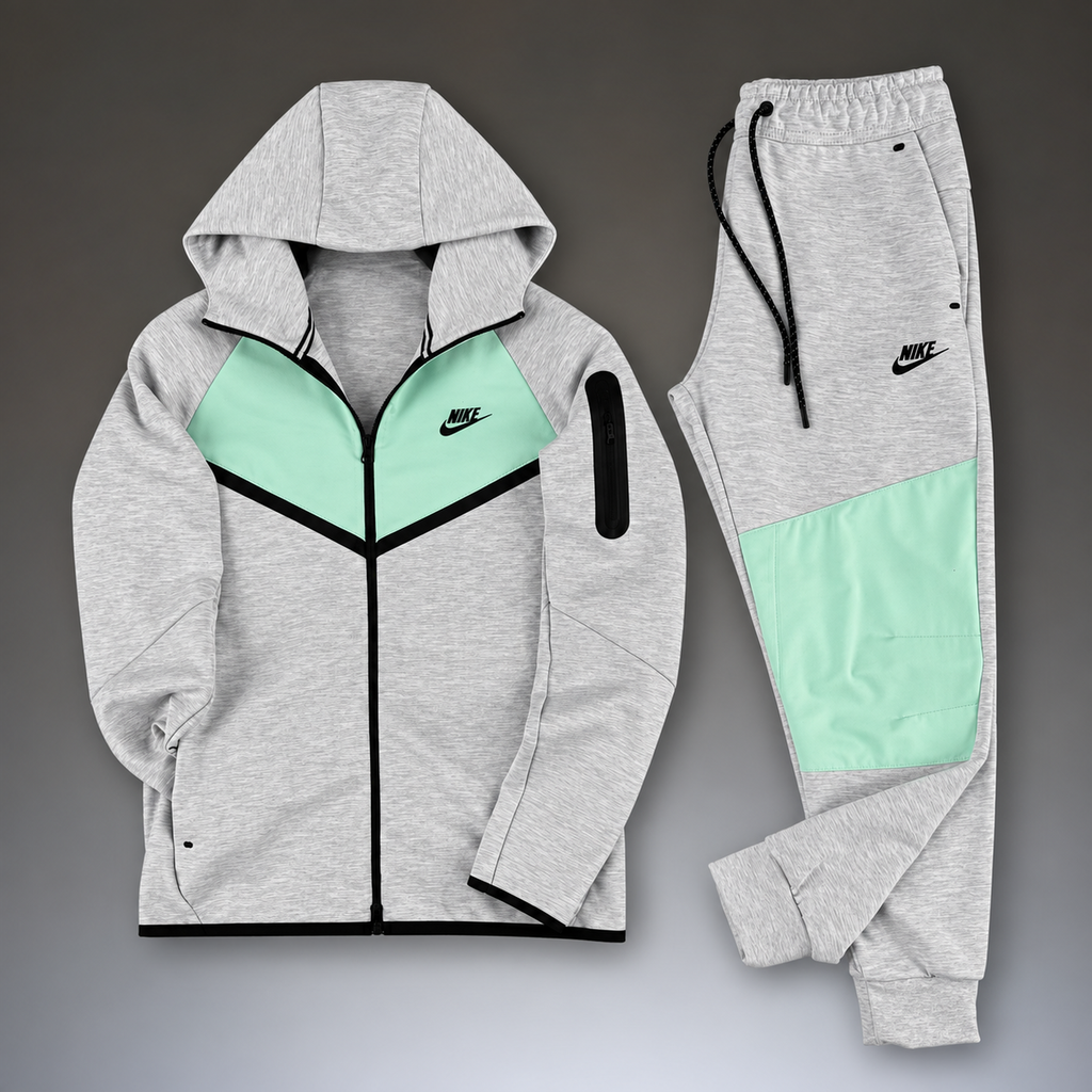 Nike Tech Fleece pánská sportovní souprava, klasická šedá - mátová. Model 2024. Prémiová kvalita