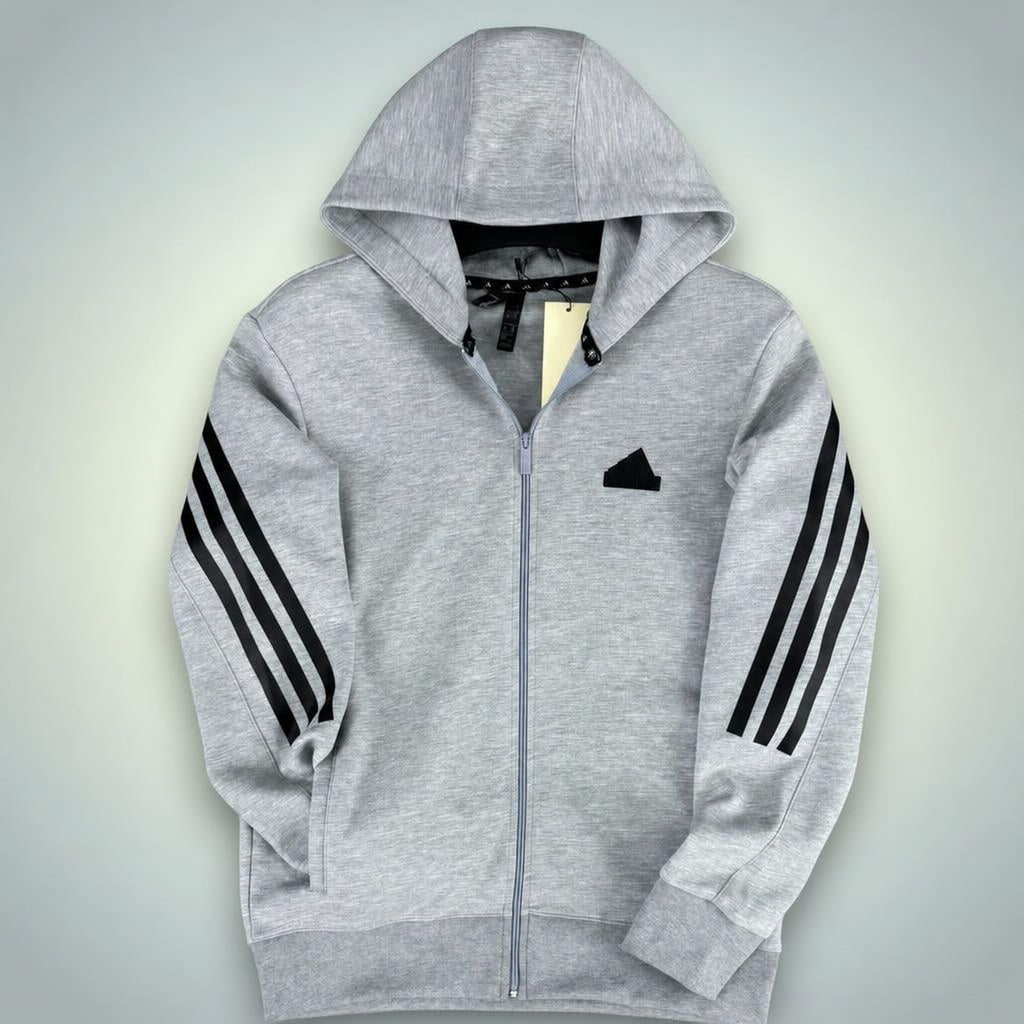 Adidas pánská mikina s kapucí, tři pruhy, klasická šedá. Premium kvalita