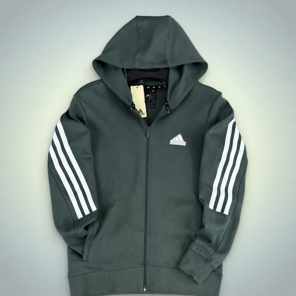 Adidas pánská mikina s kapucí, tři pruhy, šalvějově zelená. Premium kvalita