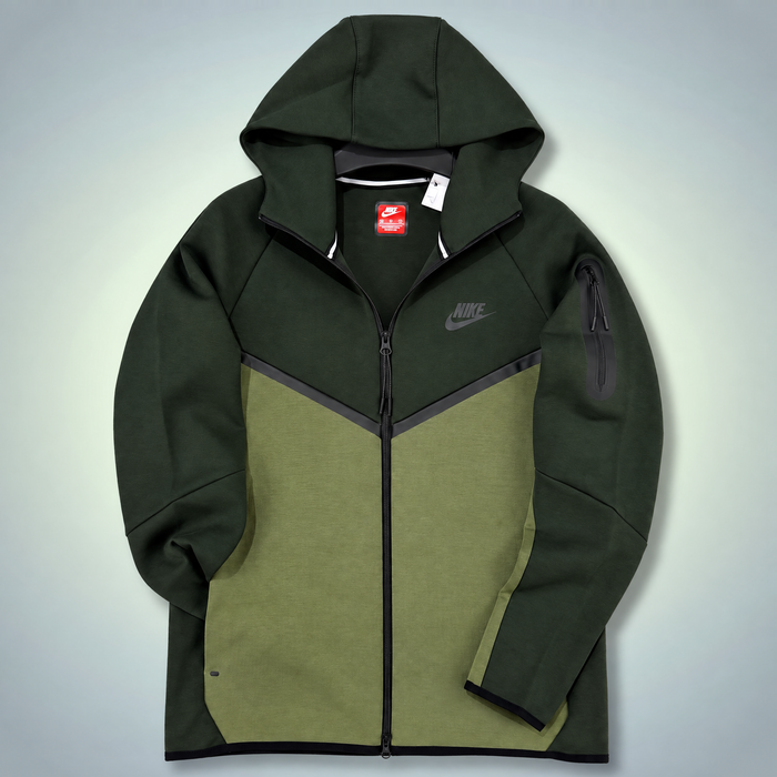 Nike Tech Fleece Pánská Mikina s kapucí. Olivová zelená / Tmavě zelená
