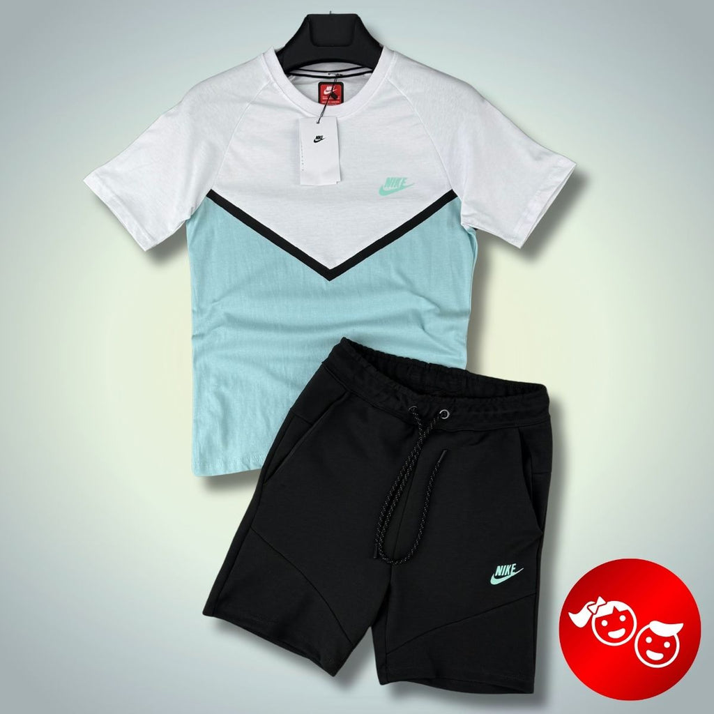 Nike Tech Fleece detská súprava s kraťasy, grafitovo-bielo-mätová. Prémiová kvalita