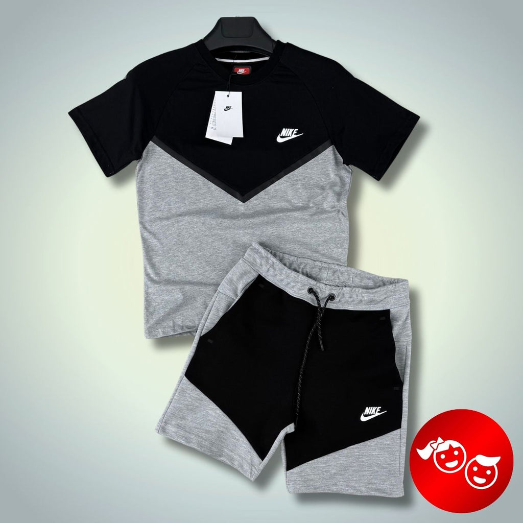 Nike Tech Fleece detská súprava s kraťasy, čierno-klasická sivá. Prémiová kvalita