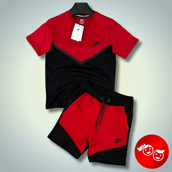 Nike Tech Fleece detská súprava s kraťasy, červeno-čierna. Prémiová kvalita