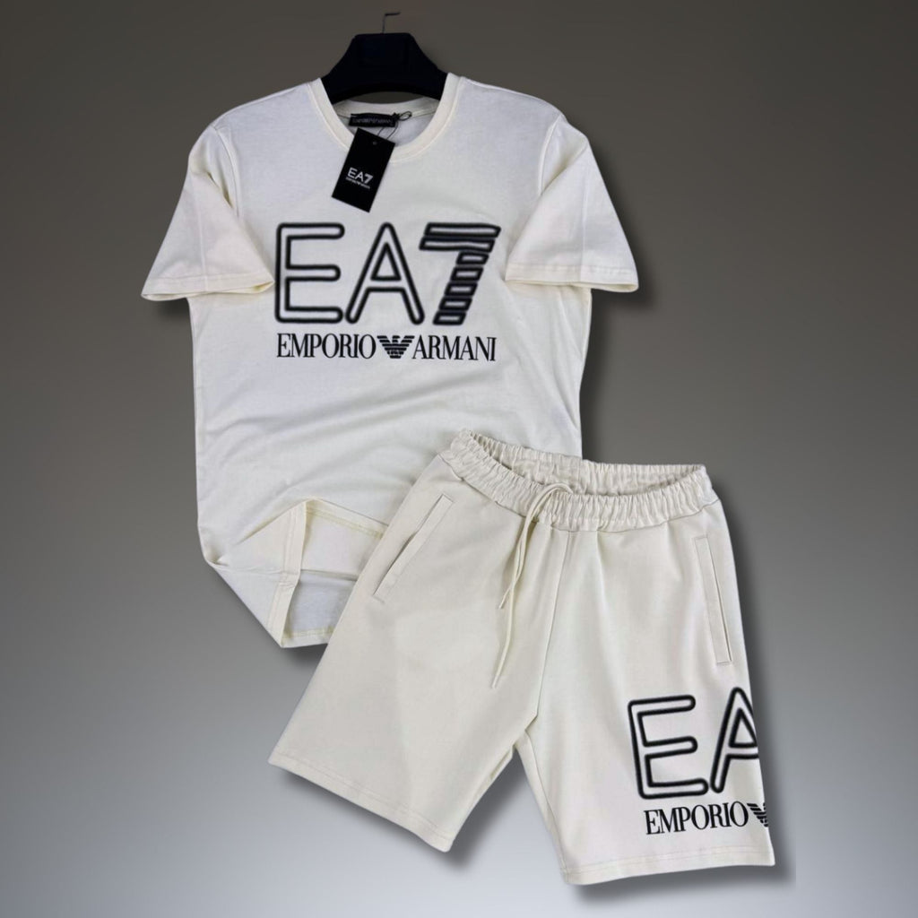 EA7 pánský krátký sportovní set, špinavě bílý. Premium kvalita
