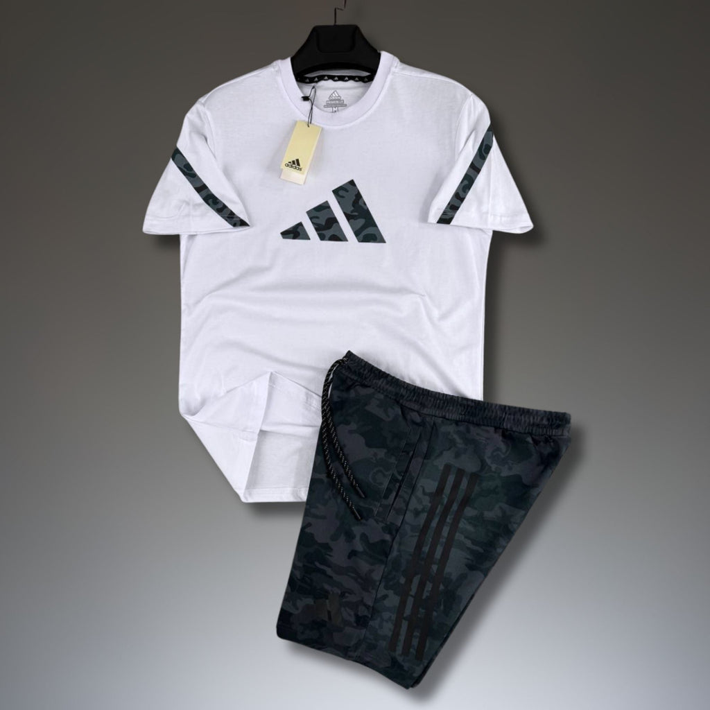 Adidas Z.N.E. pánský krátký sportovní set, kamuflážový vzor, bílo-šedý. Premium kvalita