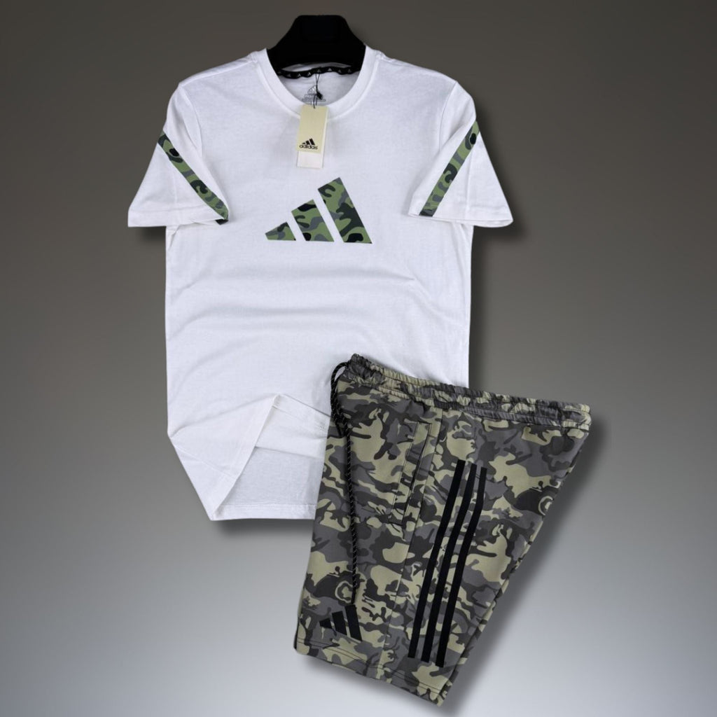 Adidas Z.N.E. pánský krátký sportovní set, kamuflážový vzor, bílo-zelený. Premium kvalita
