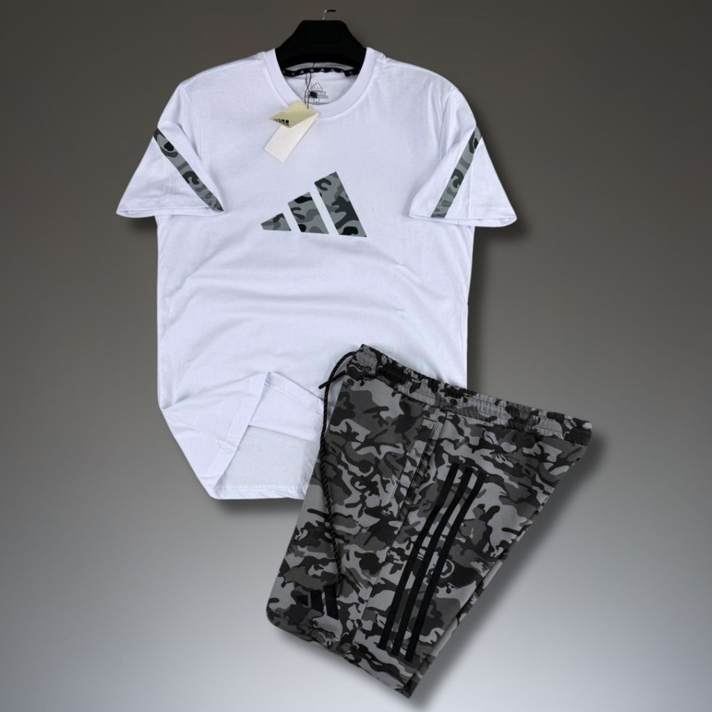 Adidas Z.N.E. pánský krátký sportovní set, kamuflážový vzor, bílo-šedý. Premium kvalita