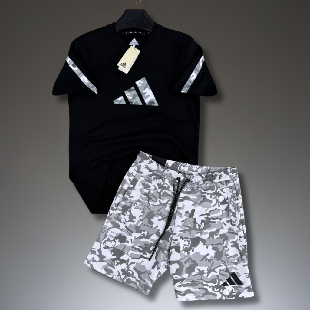 Adidas Z.N.E. pánský krátký sportovní set, kamuflážový vzor, černo-bílý. Premium kvalita