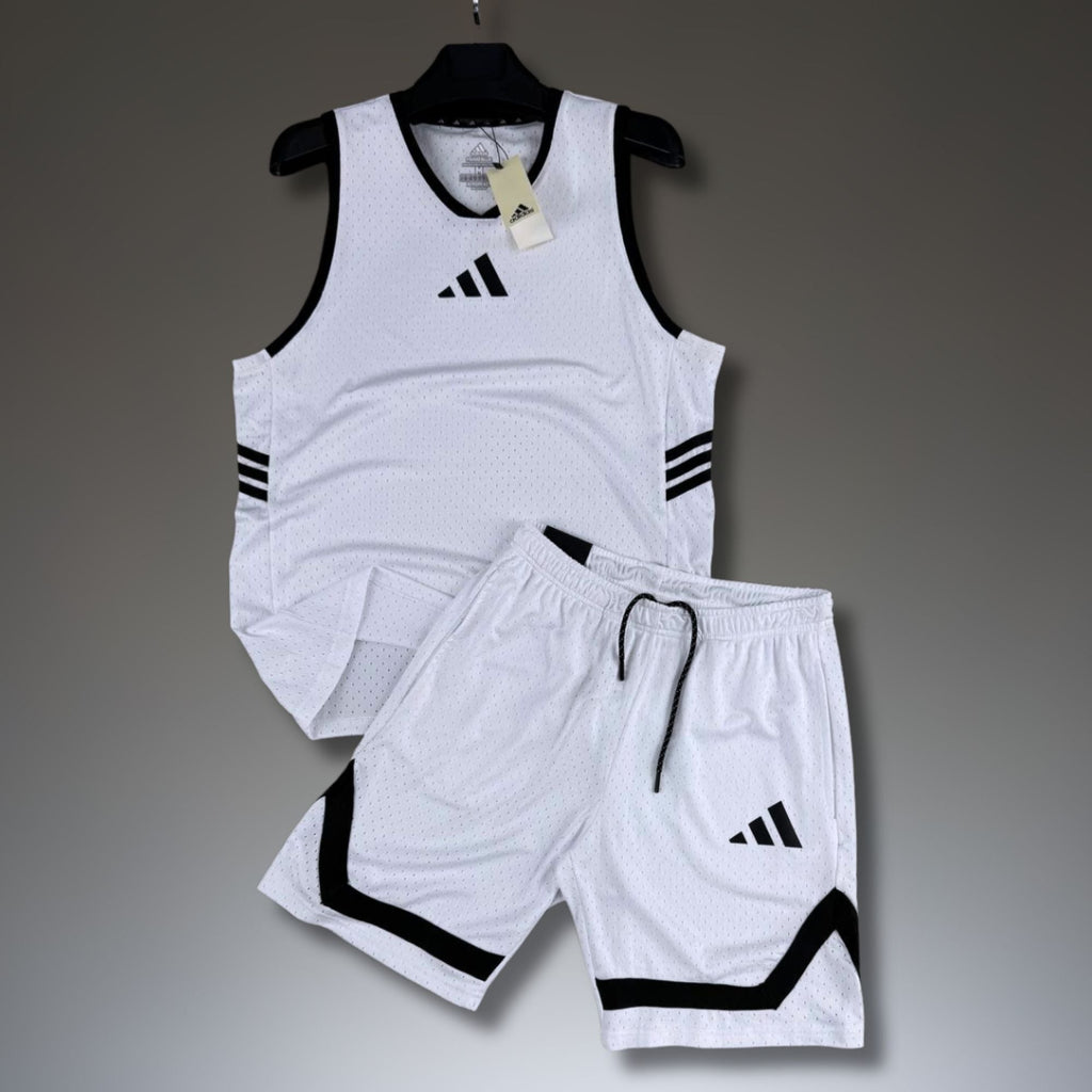 Adidas pánský krátký sportovní set s tílkem, bílý. Dri-Fit. Premium kvalita