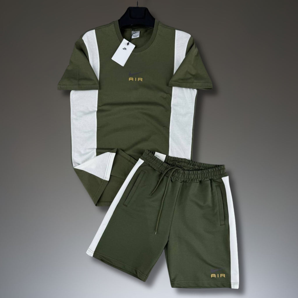 Nike Air pánský krátký sportovní set, olivově zelený-bílý. Premium kvalita