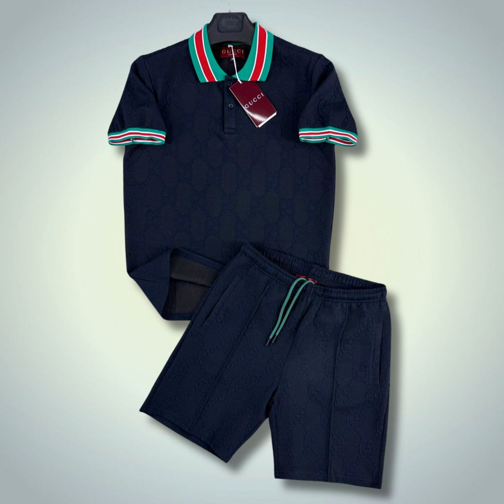 Gucci pánský krátký sportovní set, s polo, tmavě modrý. Premium kvalita