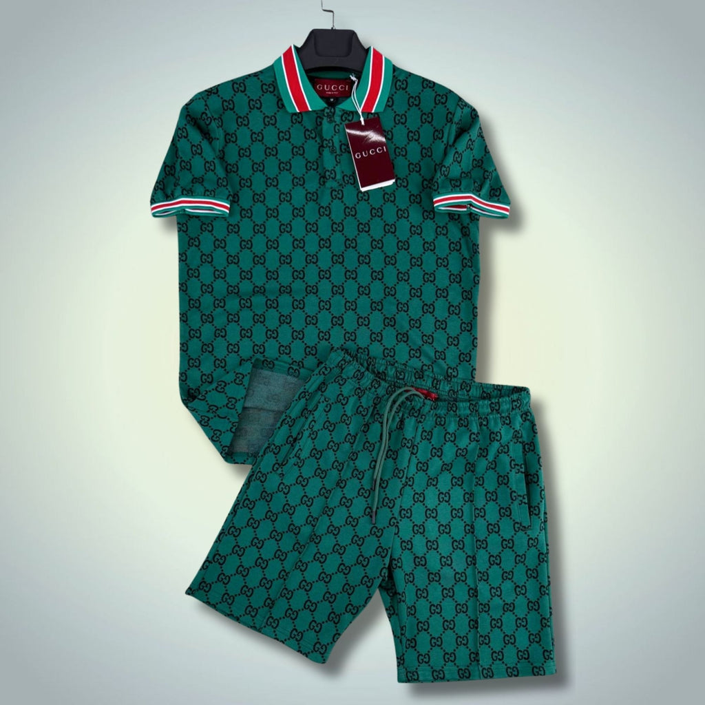 Gucci pánský krátký sportovní set, s polo, malé loga, zelený. Premium kvalita