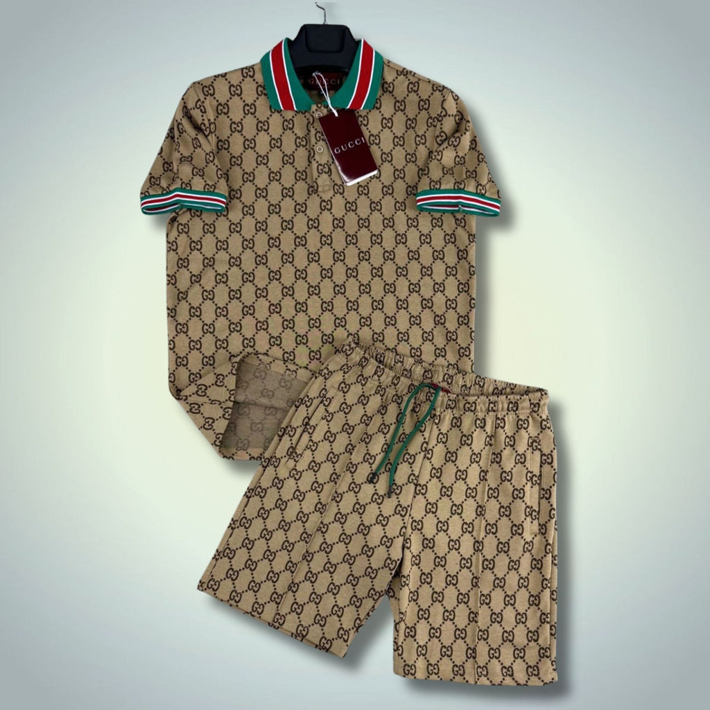 Gucci pánský krátký sportovní set, s polo, malé loga, béžový. Premium kvalita