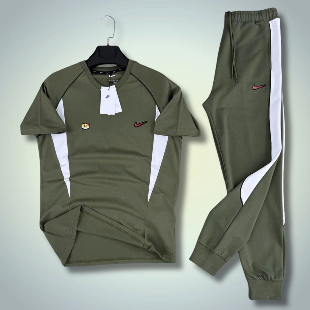 Nike TN pánský letní sportovní set, olivově zelený-bílý. Premium kvalita