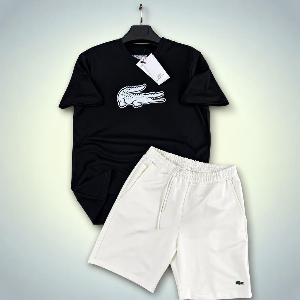 Lacoste Big Logo pánská krátká sportovní souprava, kombinace černé a bílé. Premium kvalita
