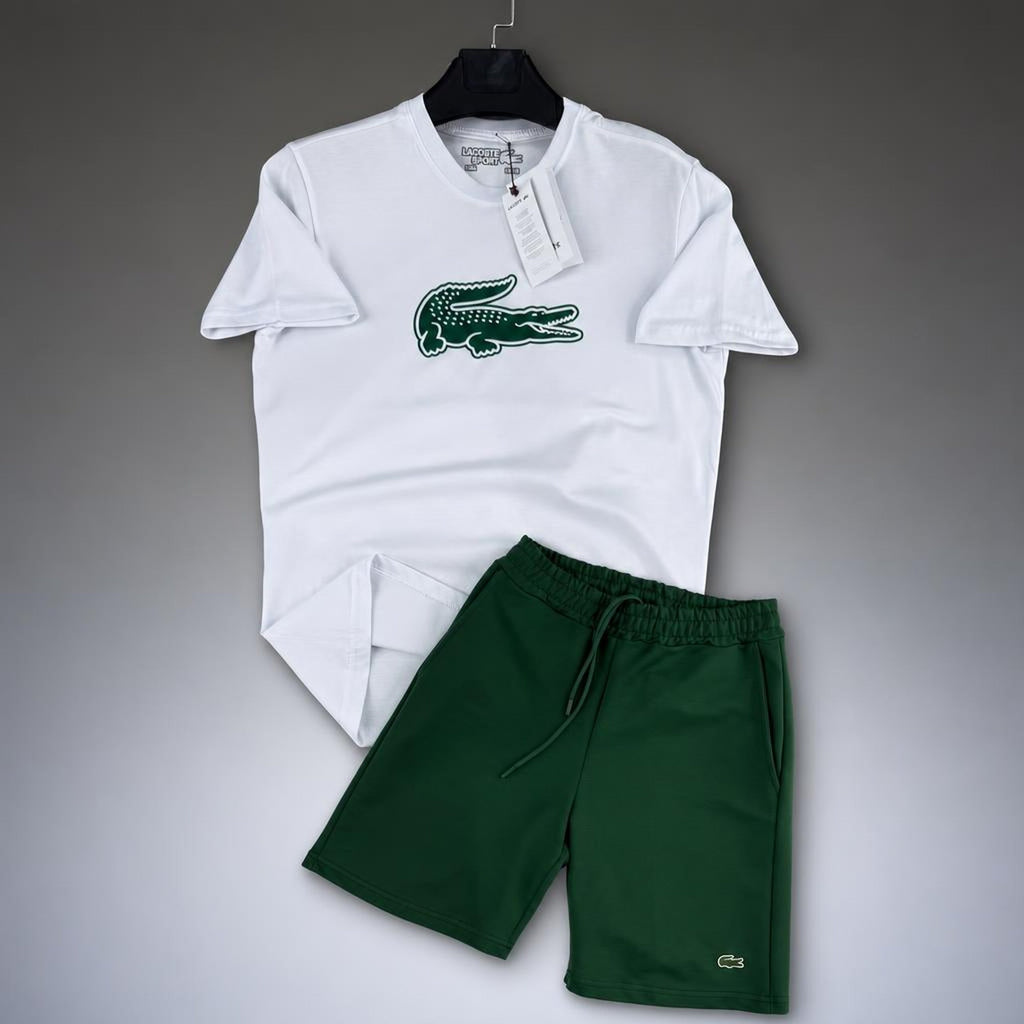 Lacoste Big Logo pánská krátká sportovní souprava, bílo-zelená. Premium kvalita