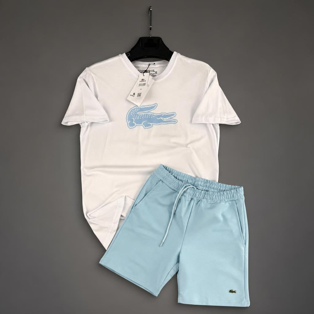 Lacoste Big Logo pánská krátká sportovní souprava, bílo-světle modrá. Premium kvalita