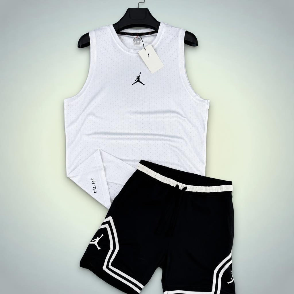 Jordan pánský krátký sportovní set s tílkem, bílo-černá. Dri-Fit. Premium kvalita