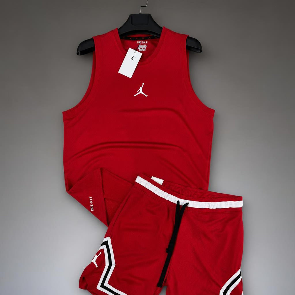 Jordan pánský krátký sportovní set s tílkem, Červená. Dri-Fit. Premium kvalita