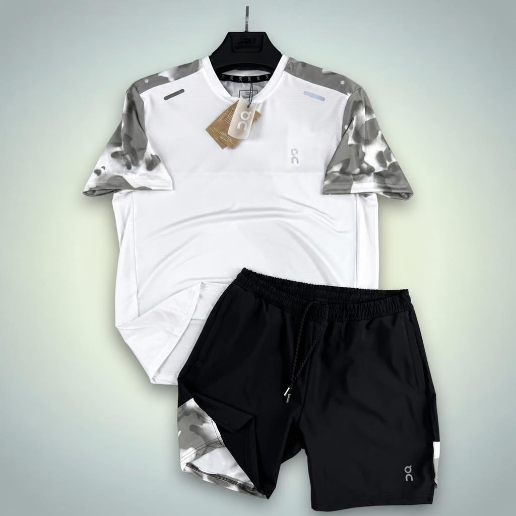 ON Military pattern pánská krátká sportovní souprava, bílo-černá. Premium kvalita