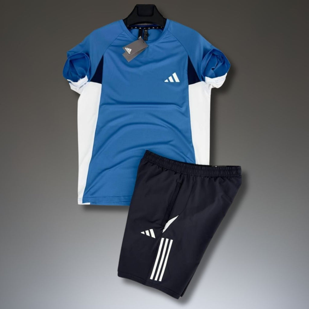 Adidas pánská sportovní souprava s kraťasy, modrá - černá. Prémiová kvalita