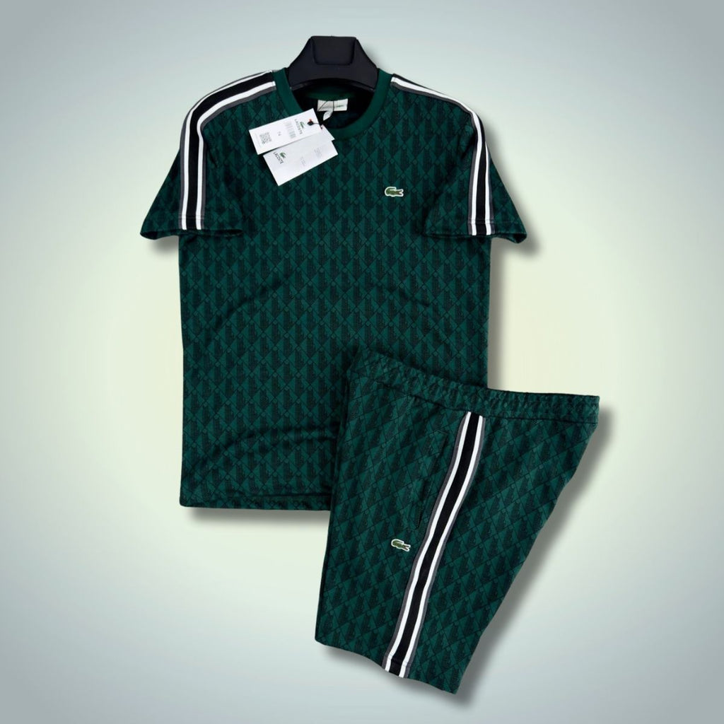 Lacoste pánská souprava s kraťasy, Jacquard Monogram, tmavě zelená. Prémiová kvalita