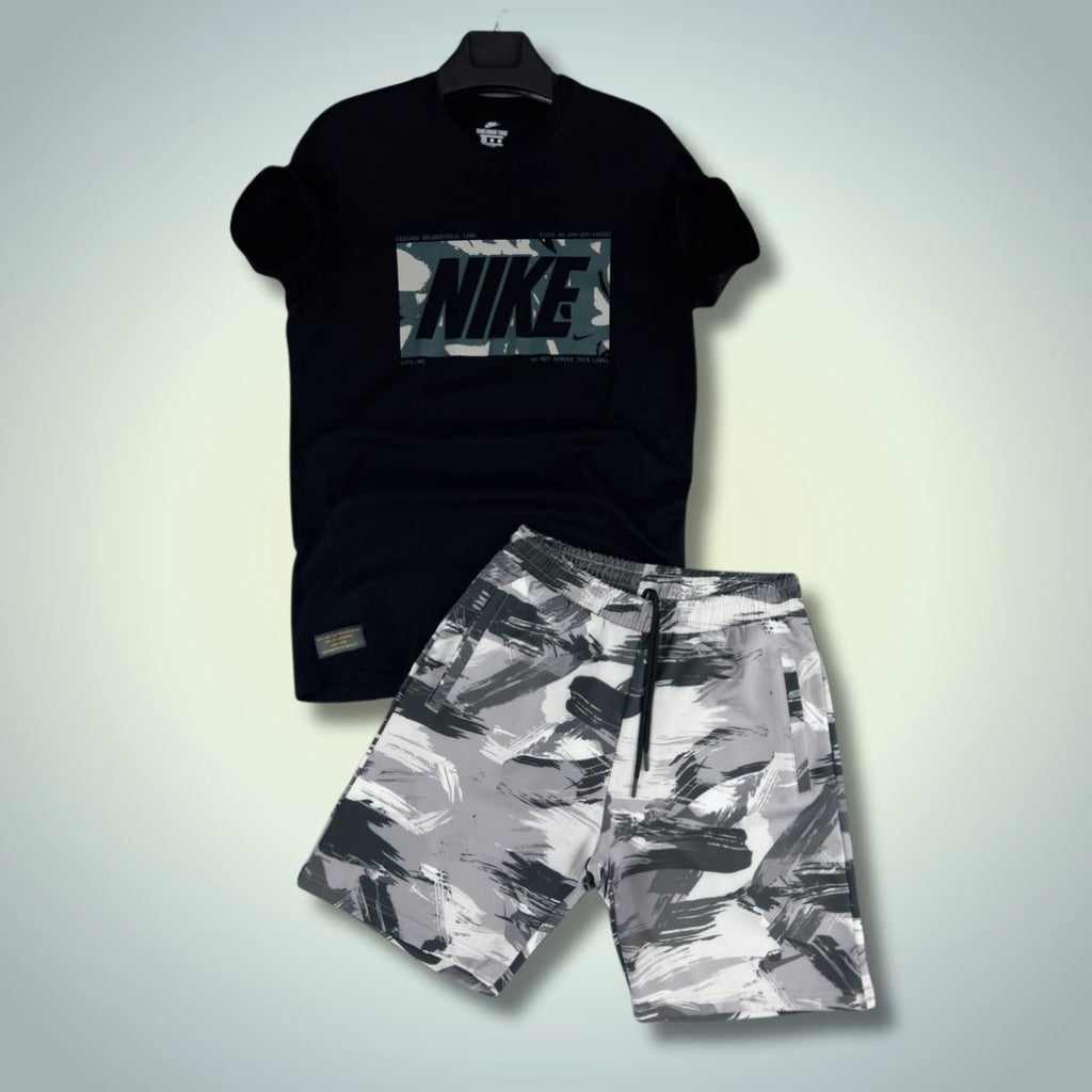Pánská souprava Nike s kraťasy, Camo print, černo - šedá. Prémiová kvalita