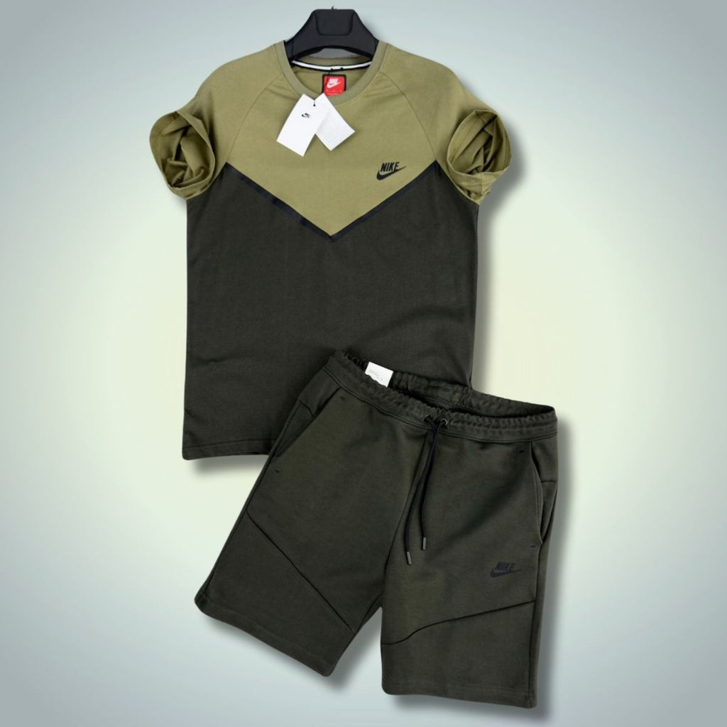 Pánská souprava Nike Tech Fleece s kraťasy, tmavě zelená - olivově zelená. Prémiová kvalita