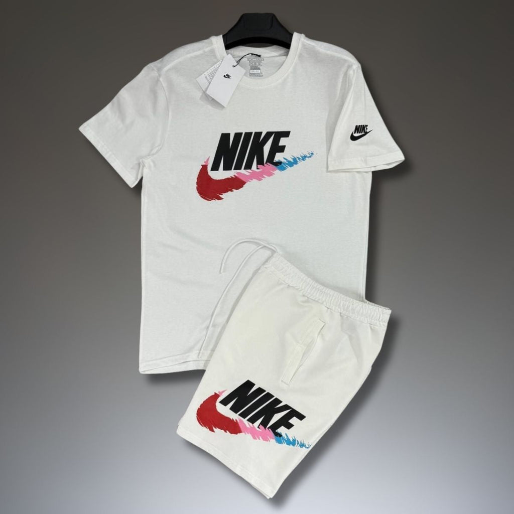 Pánská souprava Nike s kraťasy, velké klasické logo, bílá. Prémiová kvalita