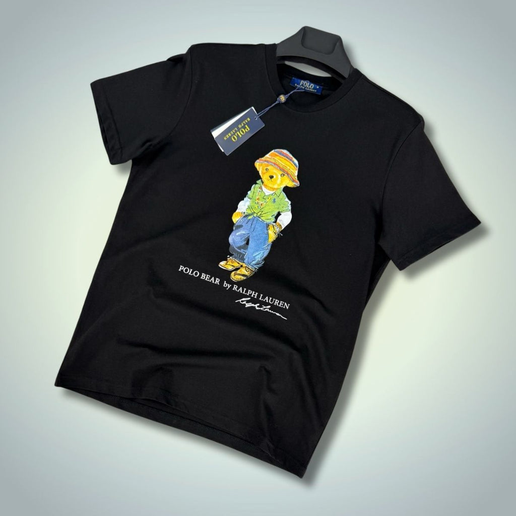 Pánské tričko Ralph Lauren, velký potisk medvěda, černé. Prémiová kvalita
