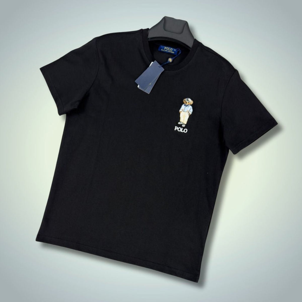 Pánské tričko Ralph Lauren, potisk malého medvěda, černá barva. Prémiová kvalita