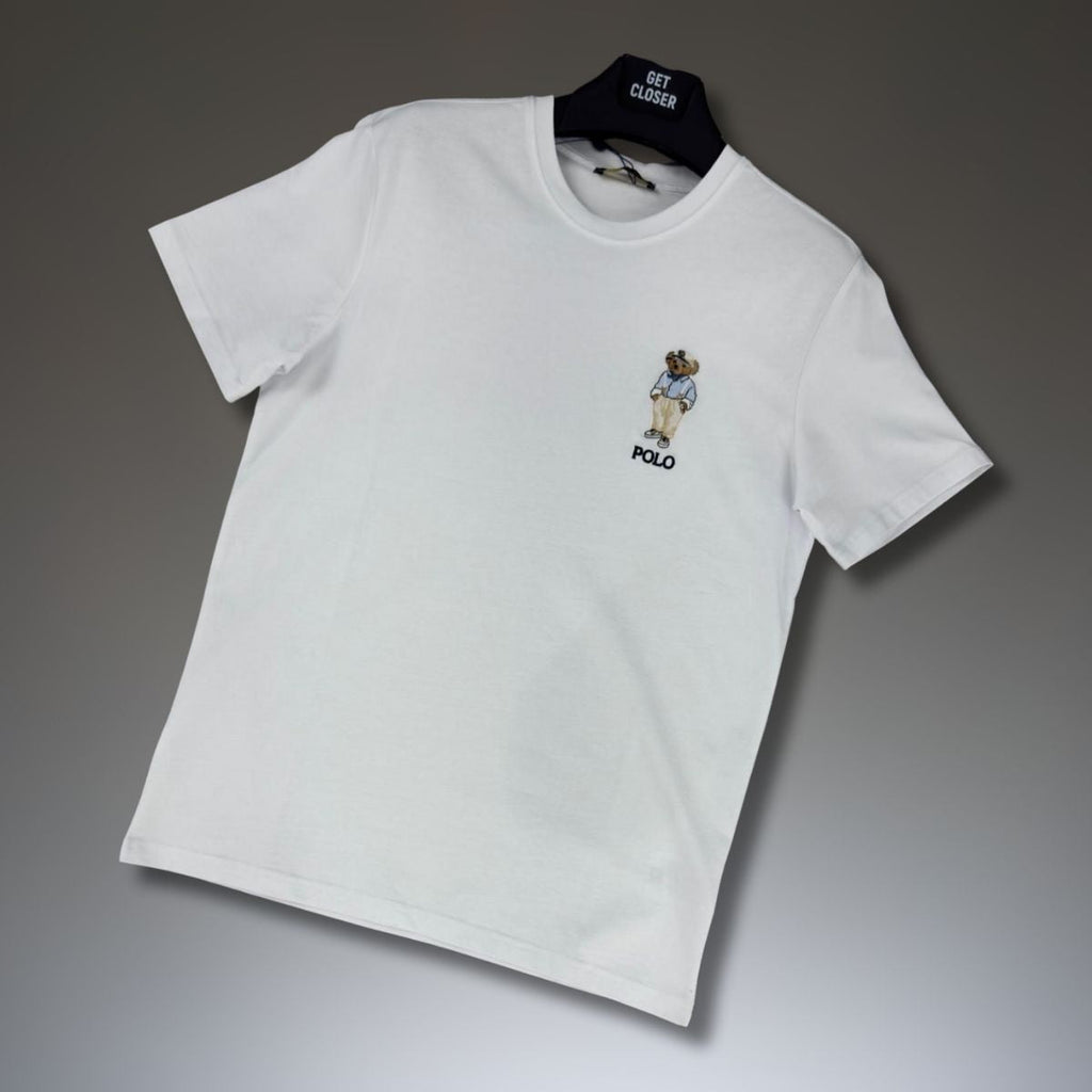 Pánské tričko Ralph Lauren, malý potisk medvěda, bílé. Prémiová kvalita