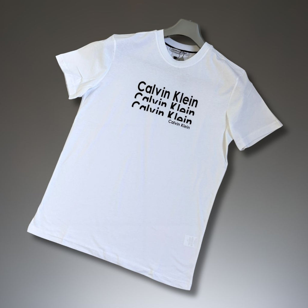 Pánské tričko Calvin Klein, střih s logy, bílé. Prémiová kvalita