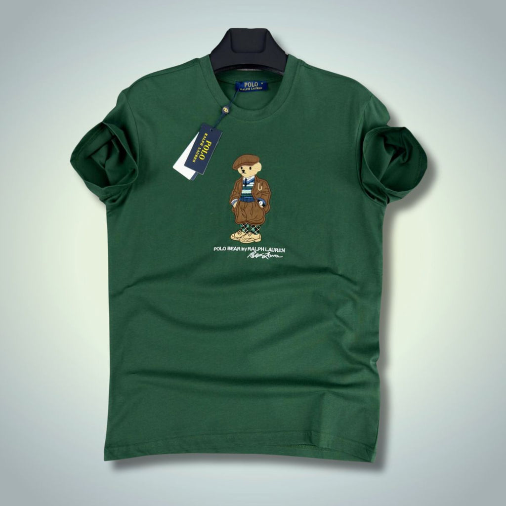 Pánské tričko Ralph Lauren, vyšívaný medvěd, zelené. Prémiová kvalita