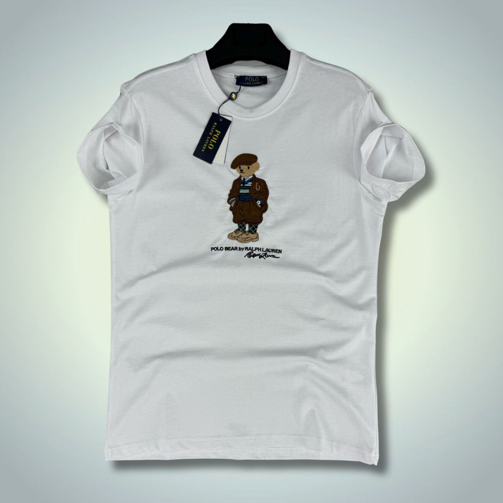 Pánské tričko Ralph Lauren, vyšívaný medvěd, bílé. Prémiová kvalita